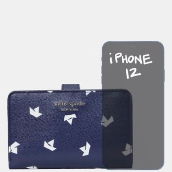 KATE SPADE PAPER BOATS SPENCER WALLET IN SQUID INK NAVY & WHITE LEATHER ZIP SNAP - Picture 6 of 6